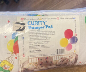 Vintage Curity Nursery Bumper Pad Clown Around Balloons 8.5" x 156" Made USA NEW